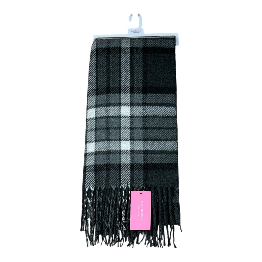 New With Tags Isaac Mizrahi New York Black Plaid Blankety Scarf With Fringe